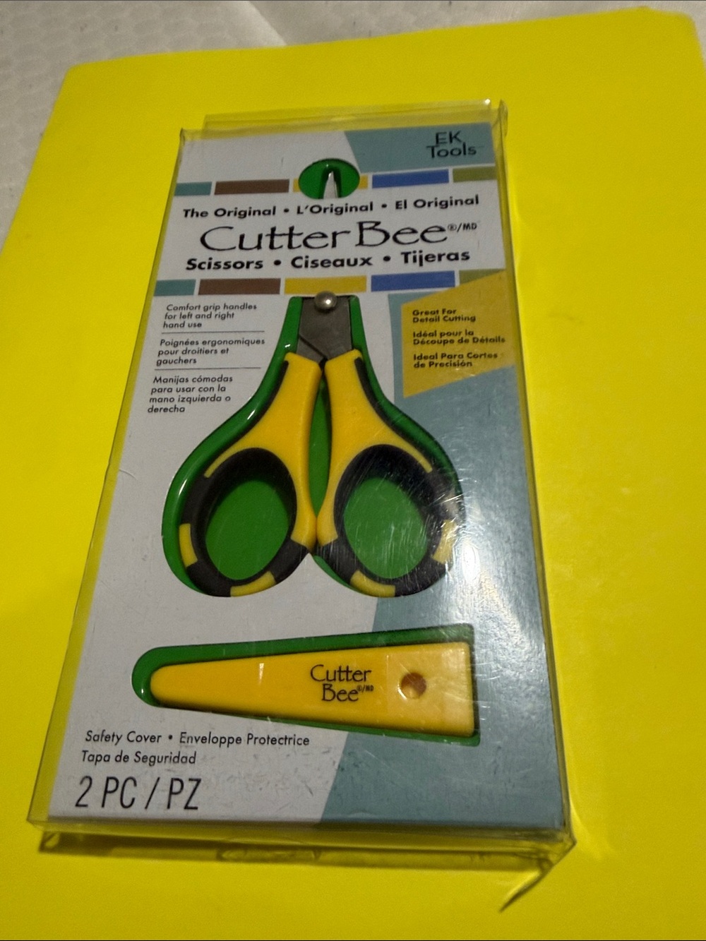 Cutter Bee Yellow & Green Precision Scissors with Safety Cover New